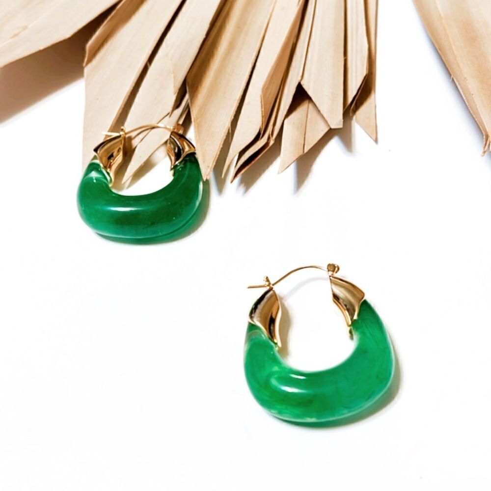 Anthropologie Green and Gold Hoop Earrings